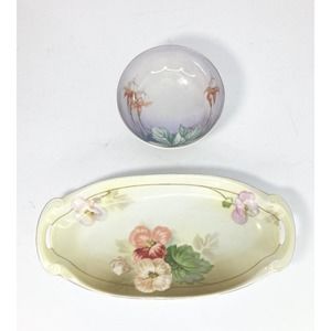 Set of 2 RS Prussia & Germany Trinket Round 4.5” & Oblong 10.5” Bowls VTG Floral